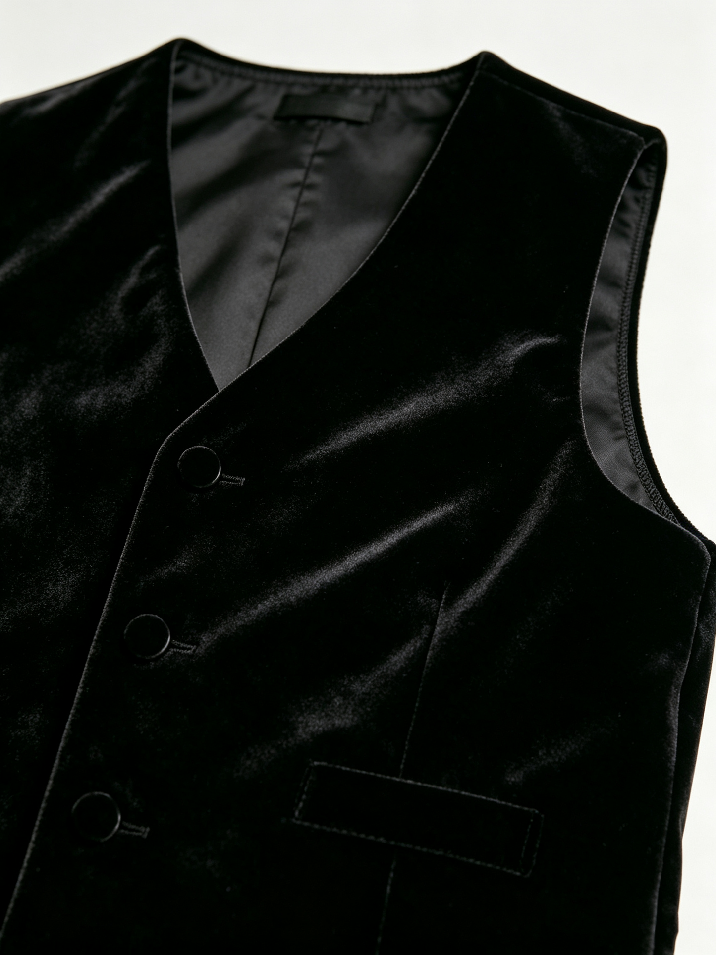Black Velvet V‑Neck Single‑Breasted Formal Vest
