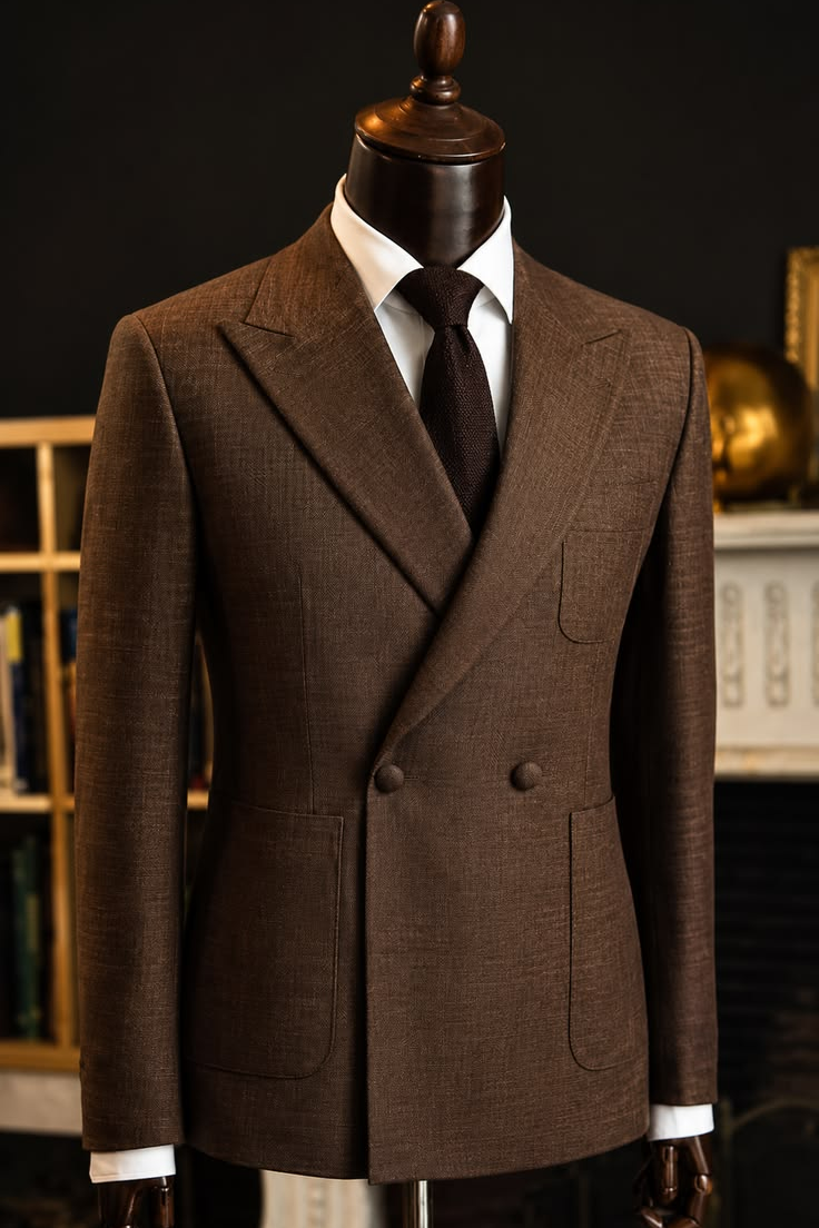 Deep Brown Blend Double‑Breasted Formal Suit Blazer