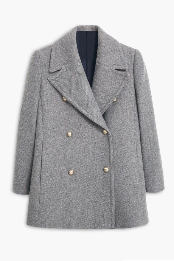 Light Grey Blend Mid‑Length Gold‑Button Double‑Breasted Formal Overcoat