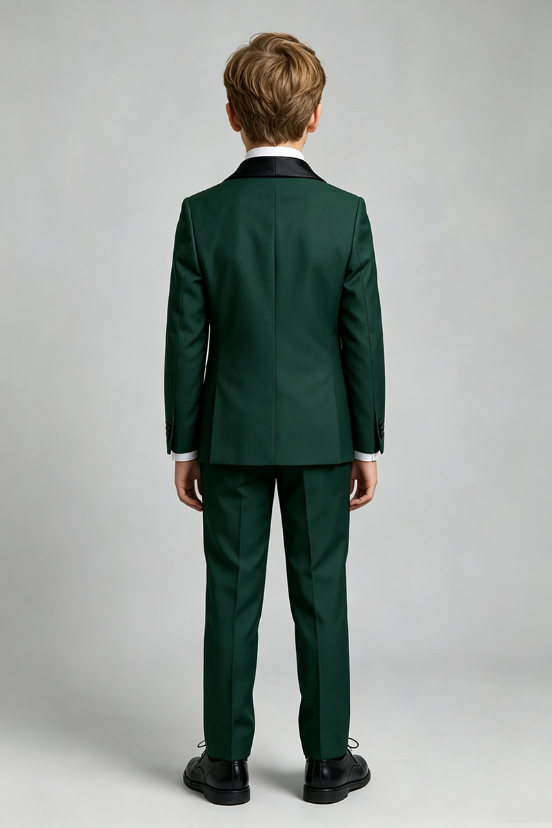 Boys Emerald‑Green Tuxedo with Black Shawl Lapel 2-Piece Suit for Weddings