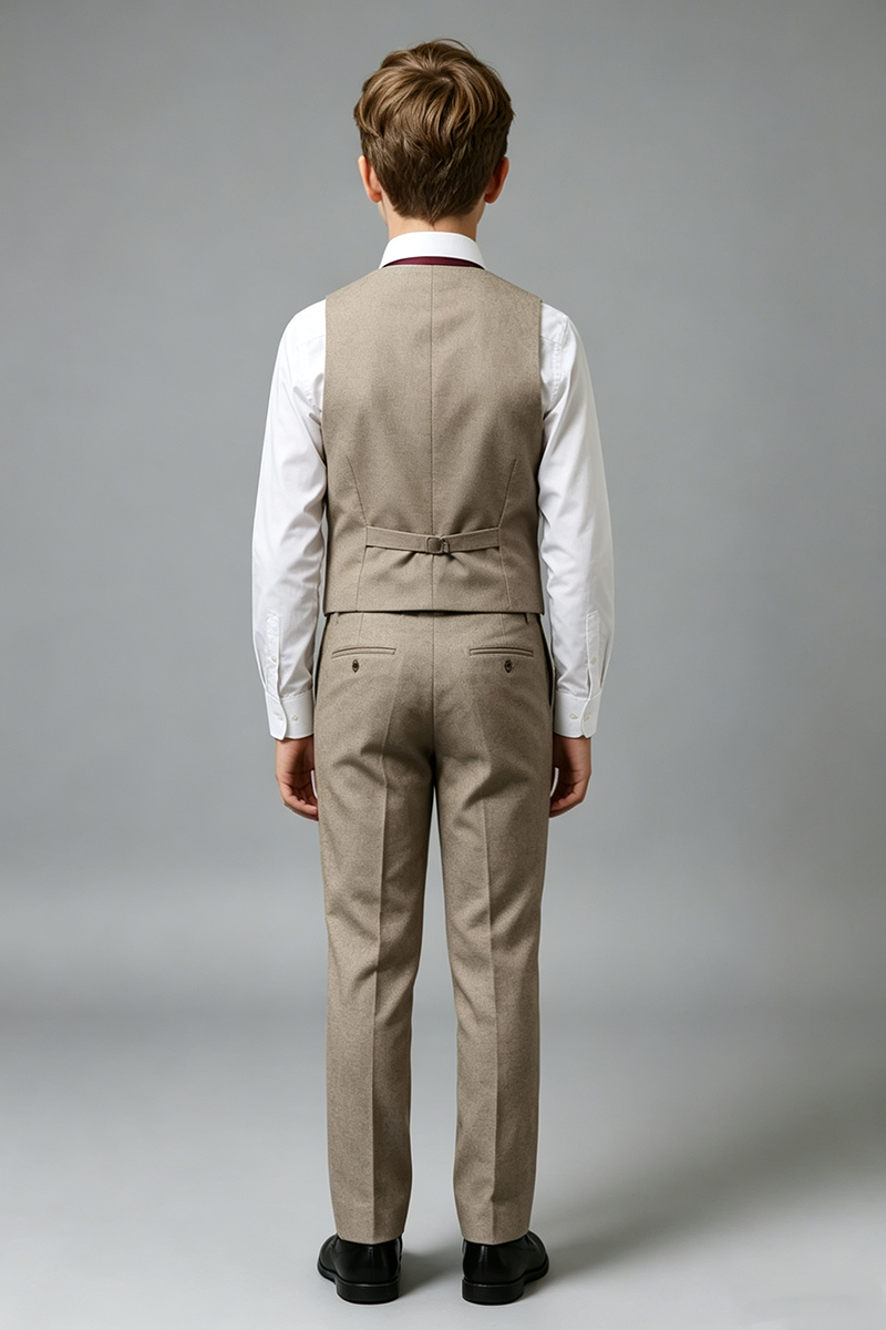Boys Beig Waistcoat & Trousers 2-Piece Suit for Wedding