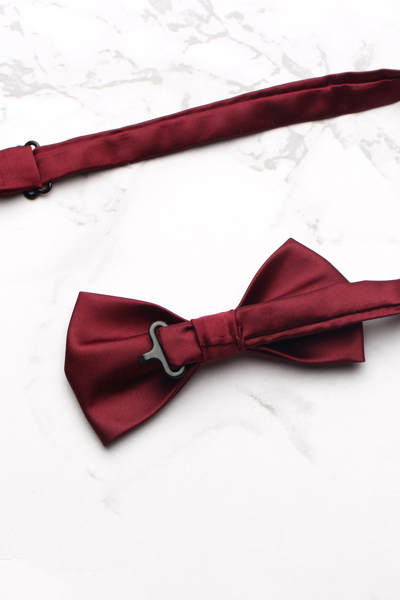 Boys Burgundy Satin Bow Tie for Weddings with Adjustable Fastening Strap