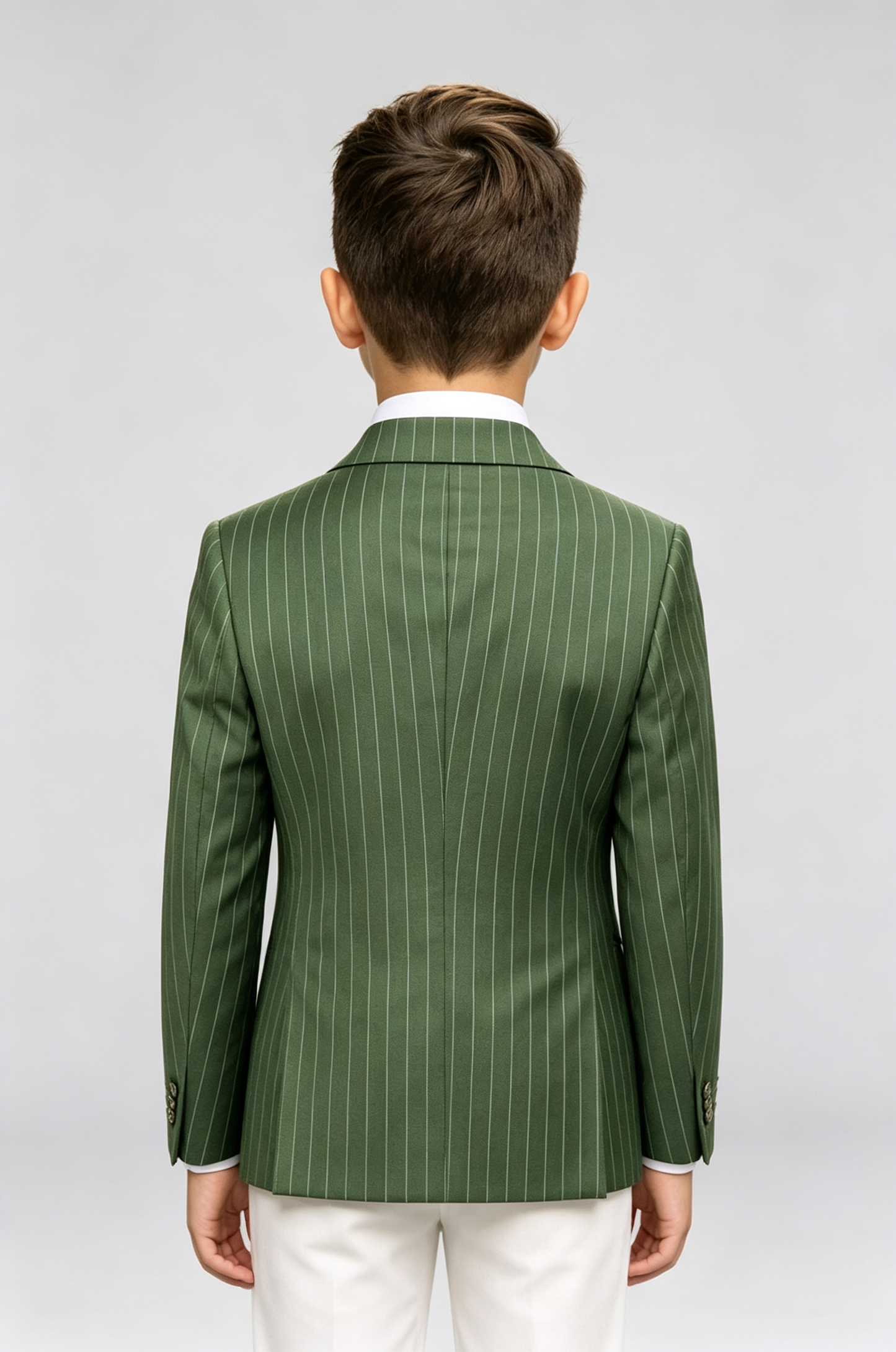 Dark‑Green Pinstripe Asymmetrical Lapel Formal Double‑Breasted Suit Blazer