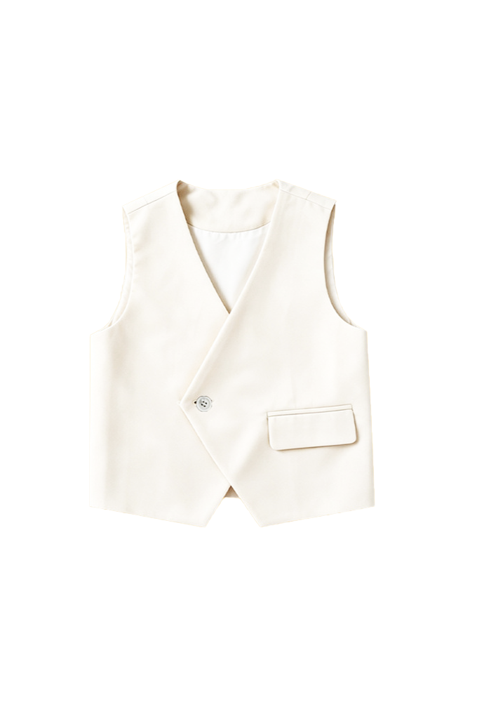 Cream White Minimalist V‑Neck Formal 2‑Piece Waistcoat Suit Set