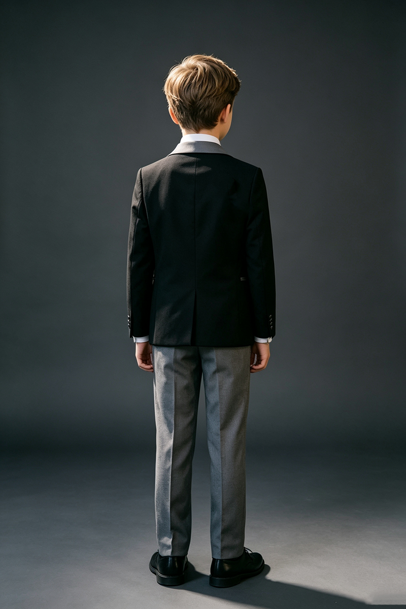 Boys Black & Gray Tuxedo 3-Piece Suit for Weddings