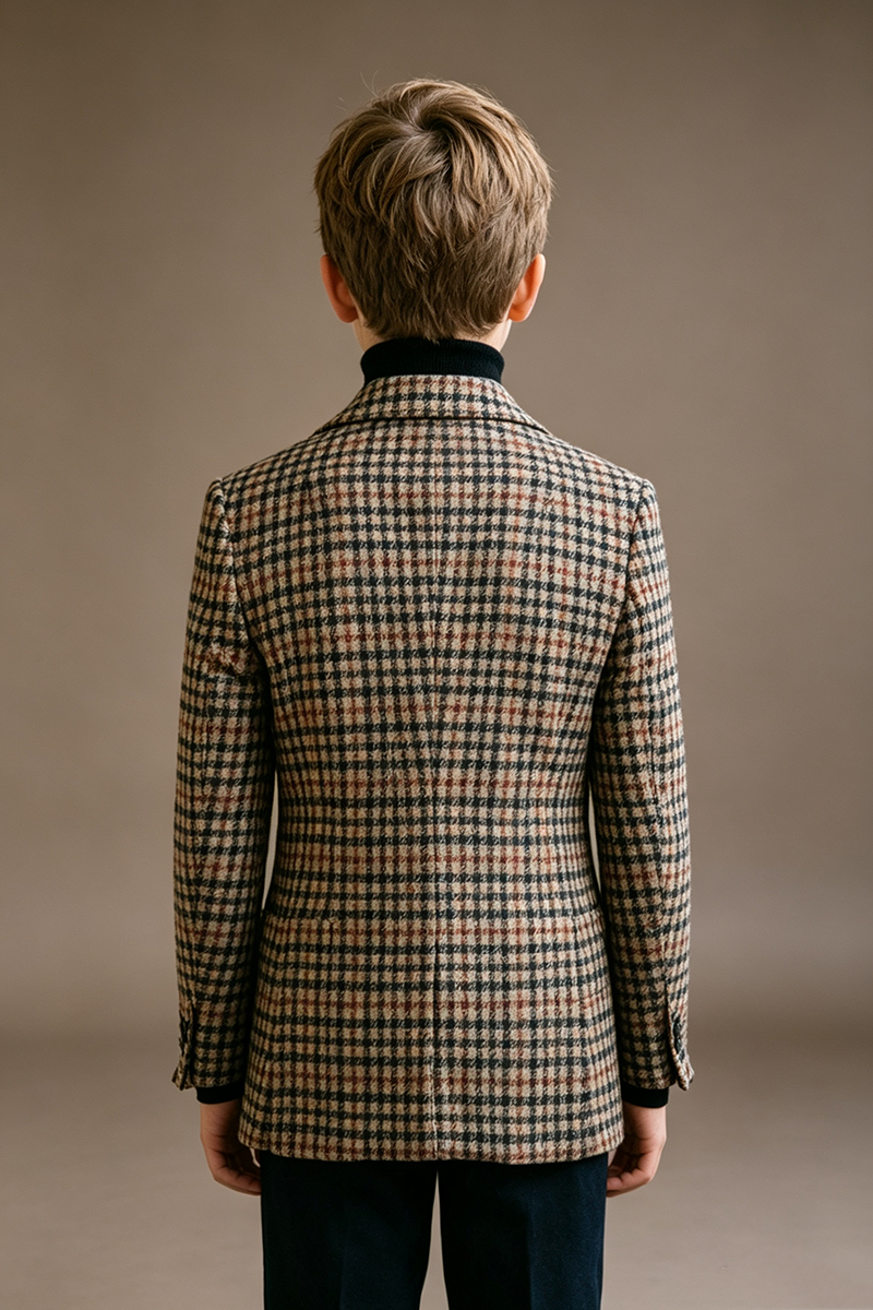 Boys Vintage Check Blazer for Weddings with Classic Notch Lapel