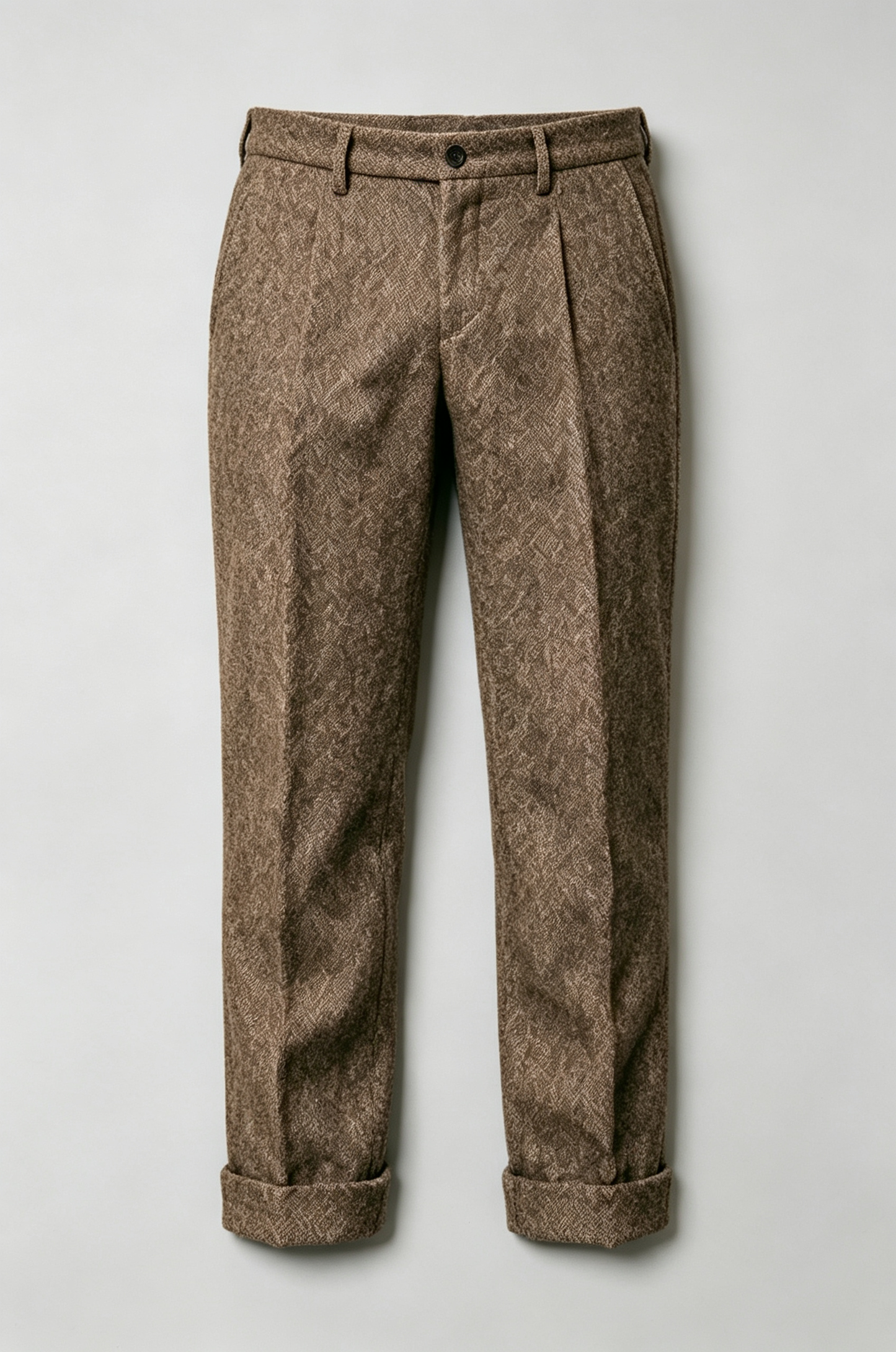 Dark Brown Herringbone Blend Straight‑Leg Suit Trousers