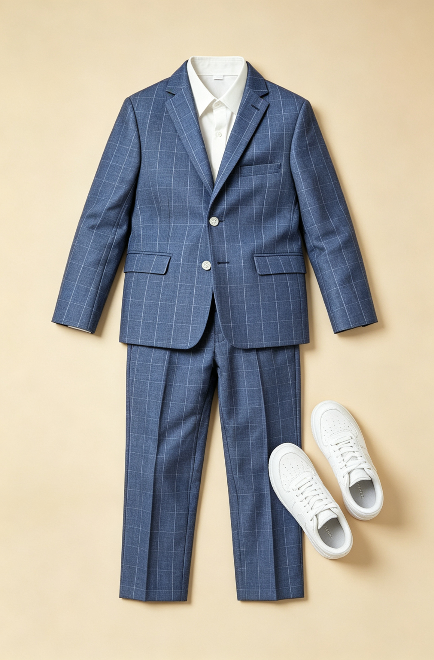 Deep Blue Windowpane‑Check Single‑Breasted Formal 2‑Piece Suit