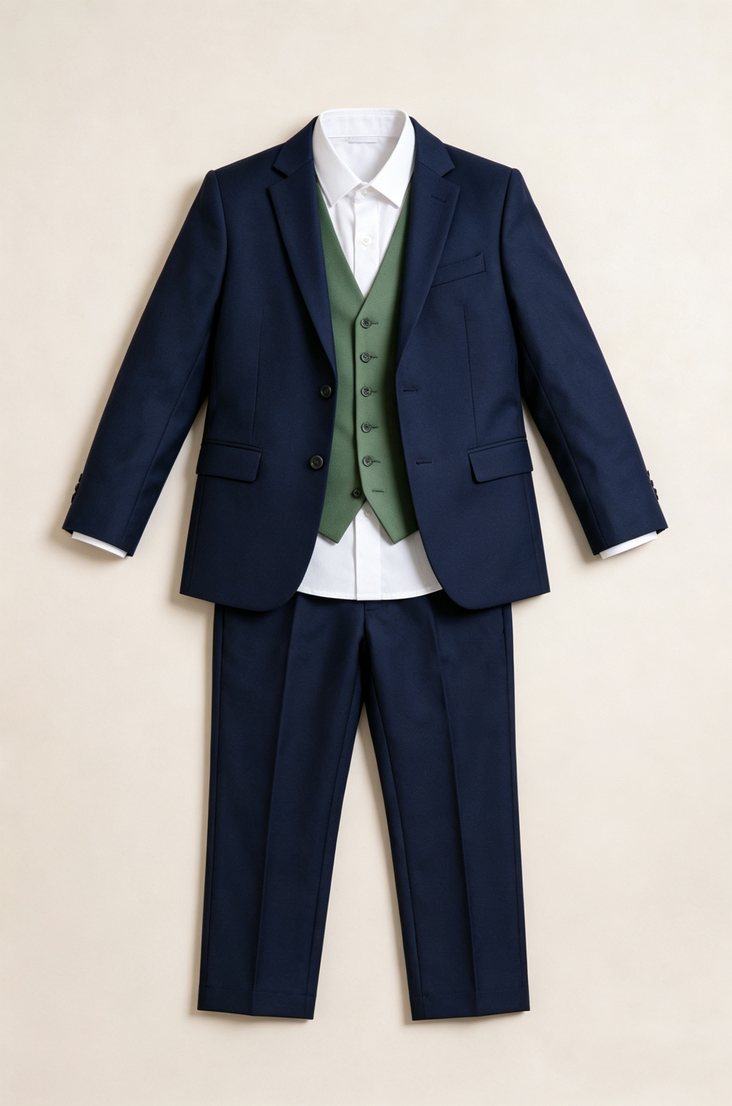 Navy Blue & Green Contrast Single‑Breasted Formal 3‑Piece Suit