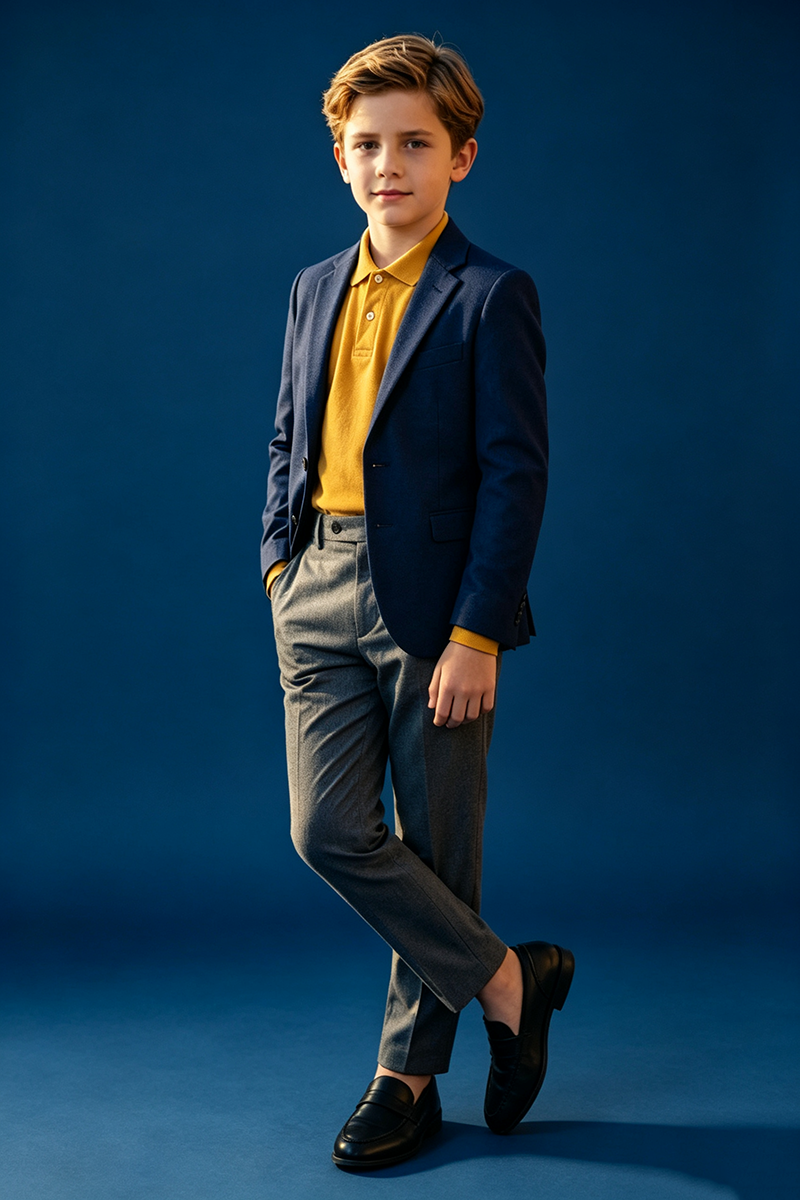 Boys Navy & Grey with Classic Notch Lapel 2-Piece Suit for Weddings