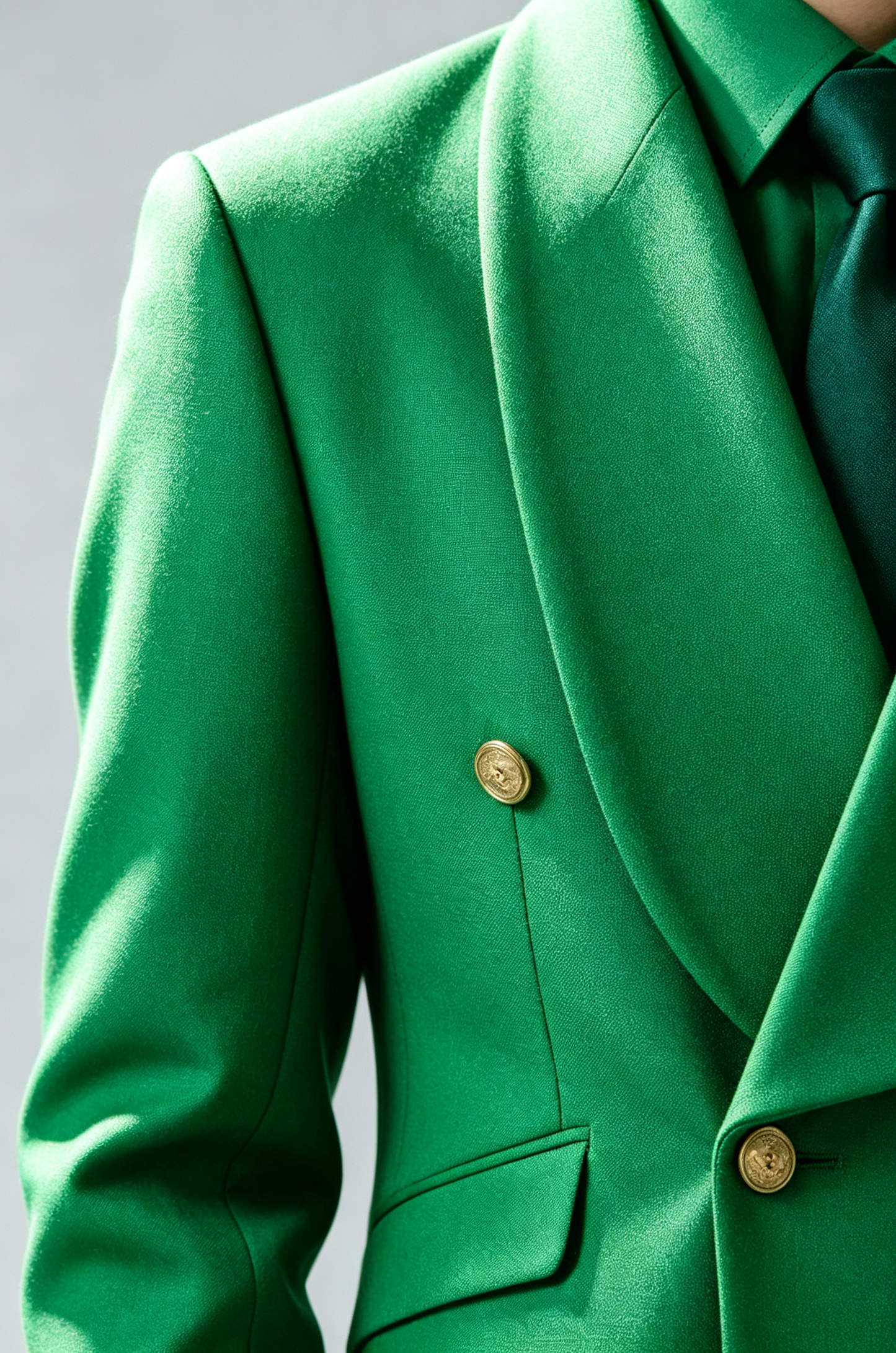 Boys Green Formal Gold Double‑Breasted 2‑Piece Suit