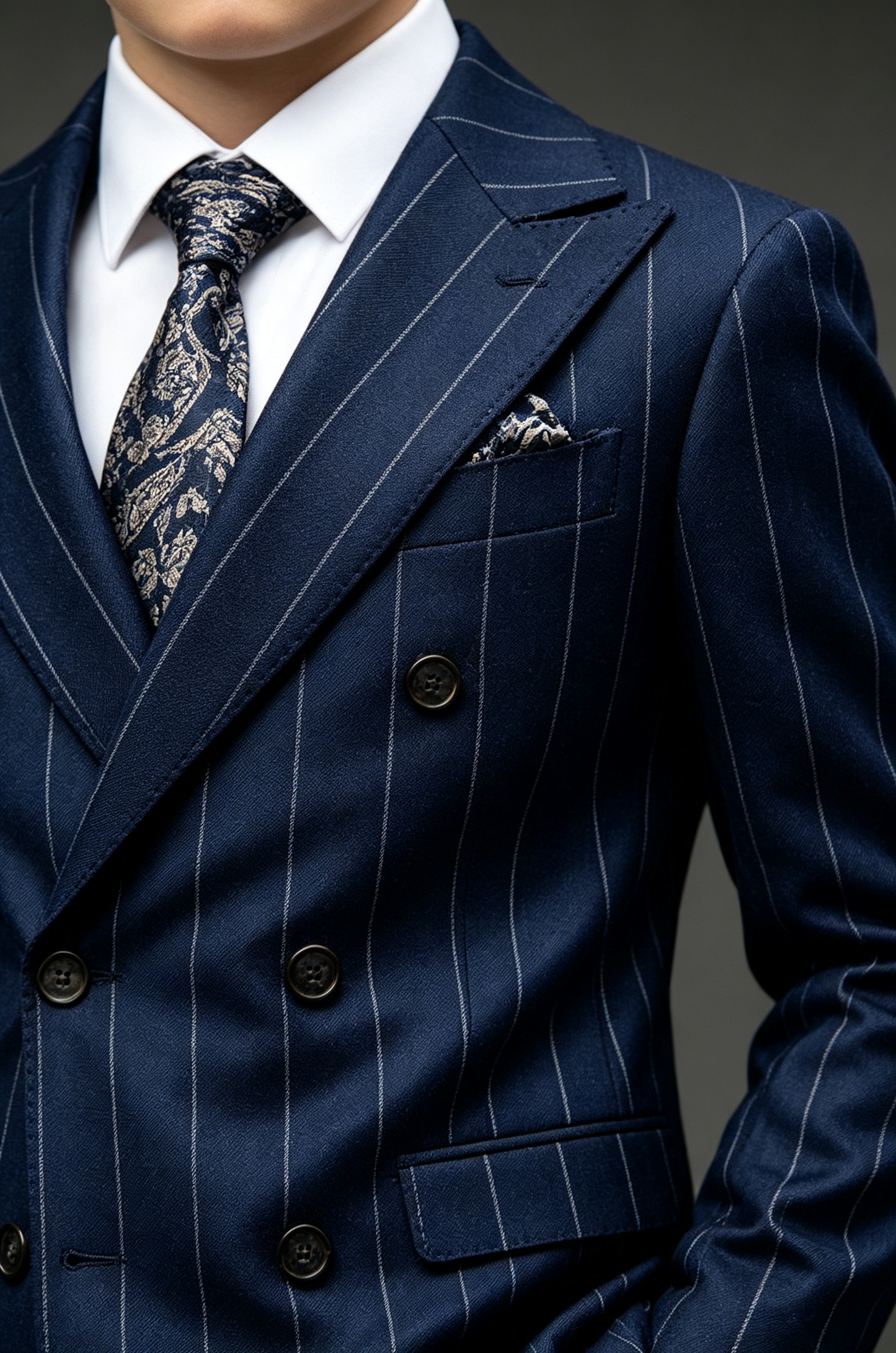 Navy Pinstripe Blend Double‑Breasted Boys Suit 2‑Piece Set