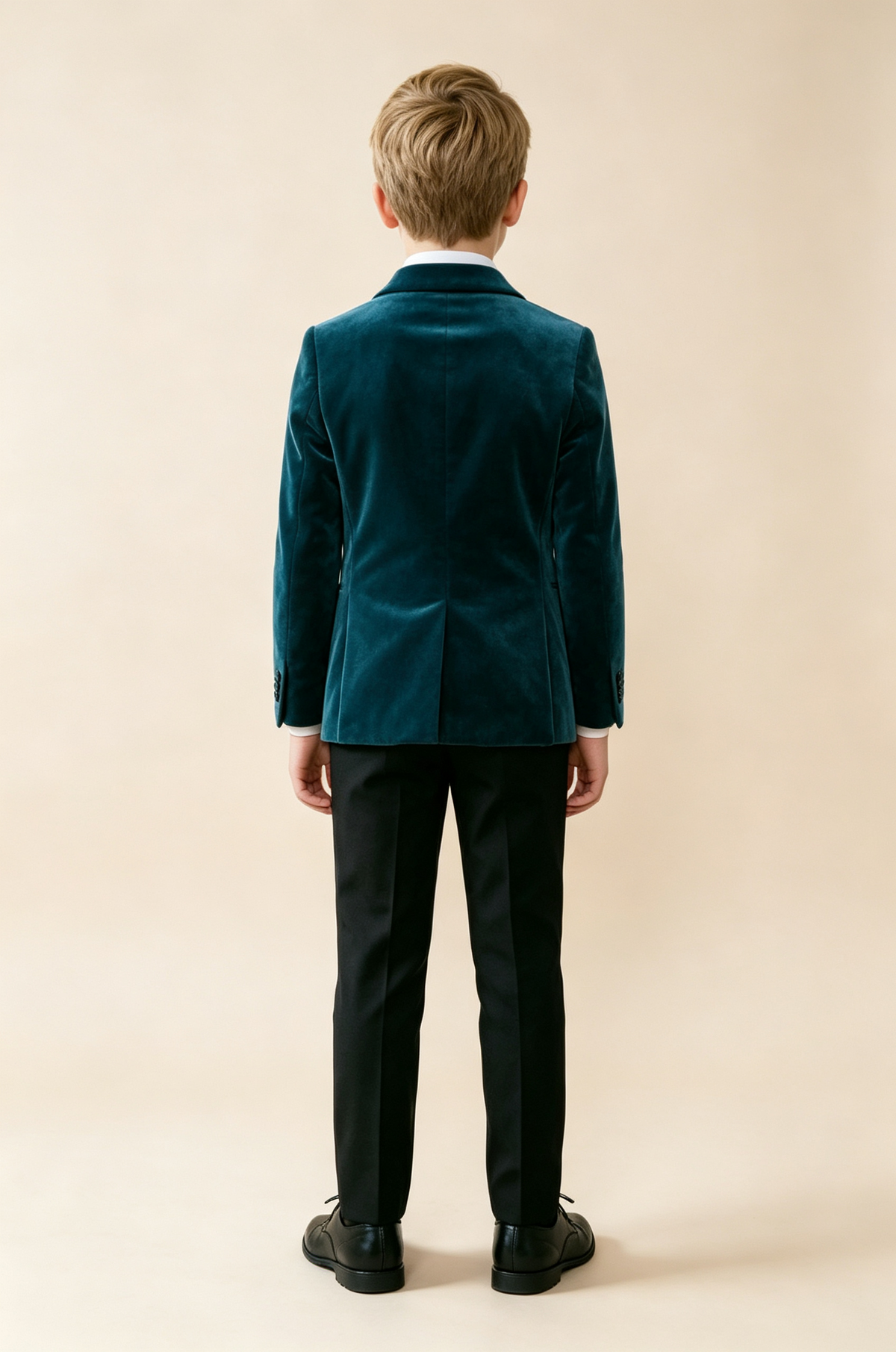 Teal‑Blue Velvet & Black Blend Single‑Breasted 2‑Piece Suit