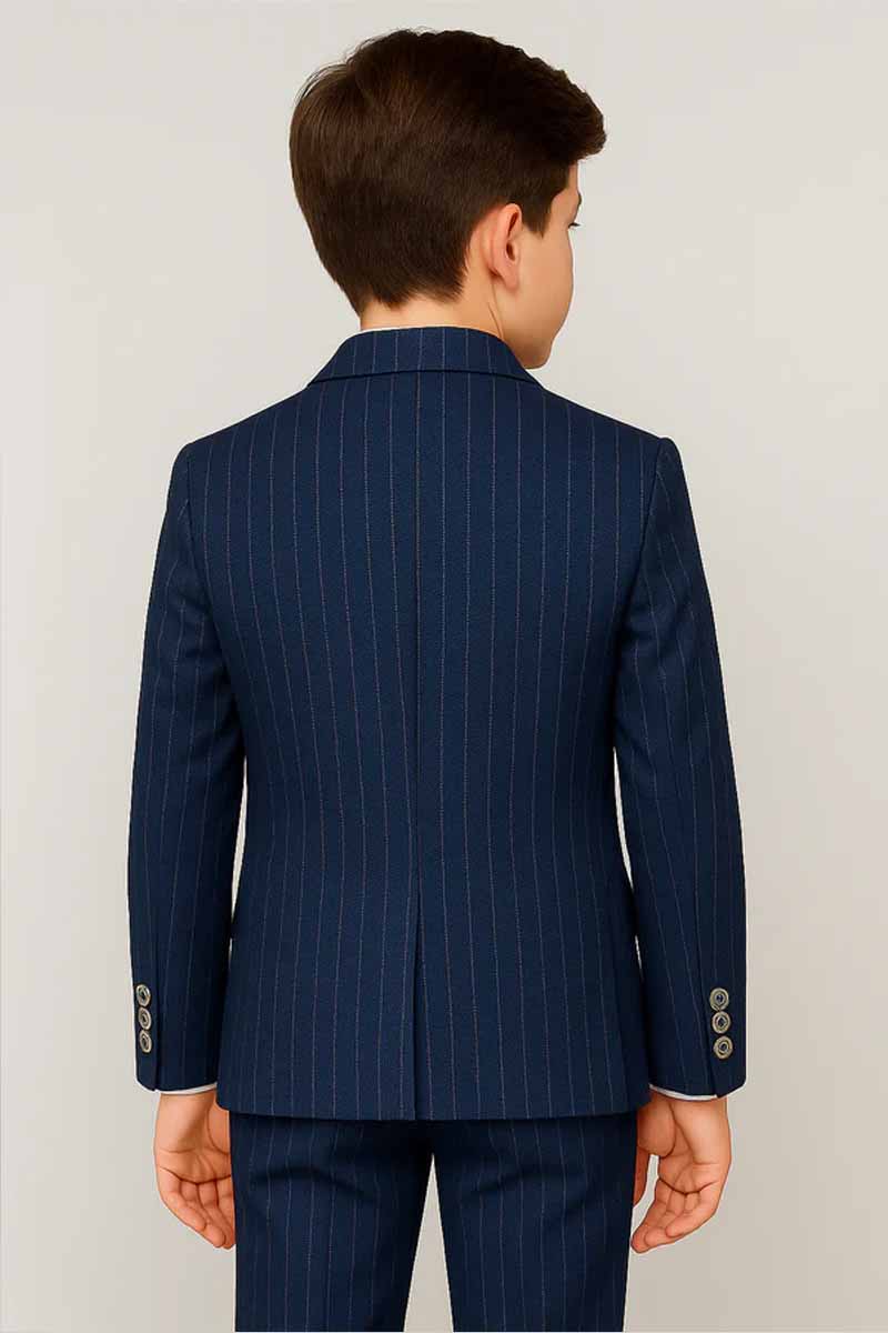 Boys Navy Pinstripe Double-Breasted Suit for Weddings