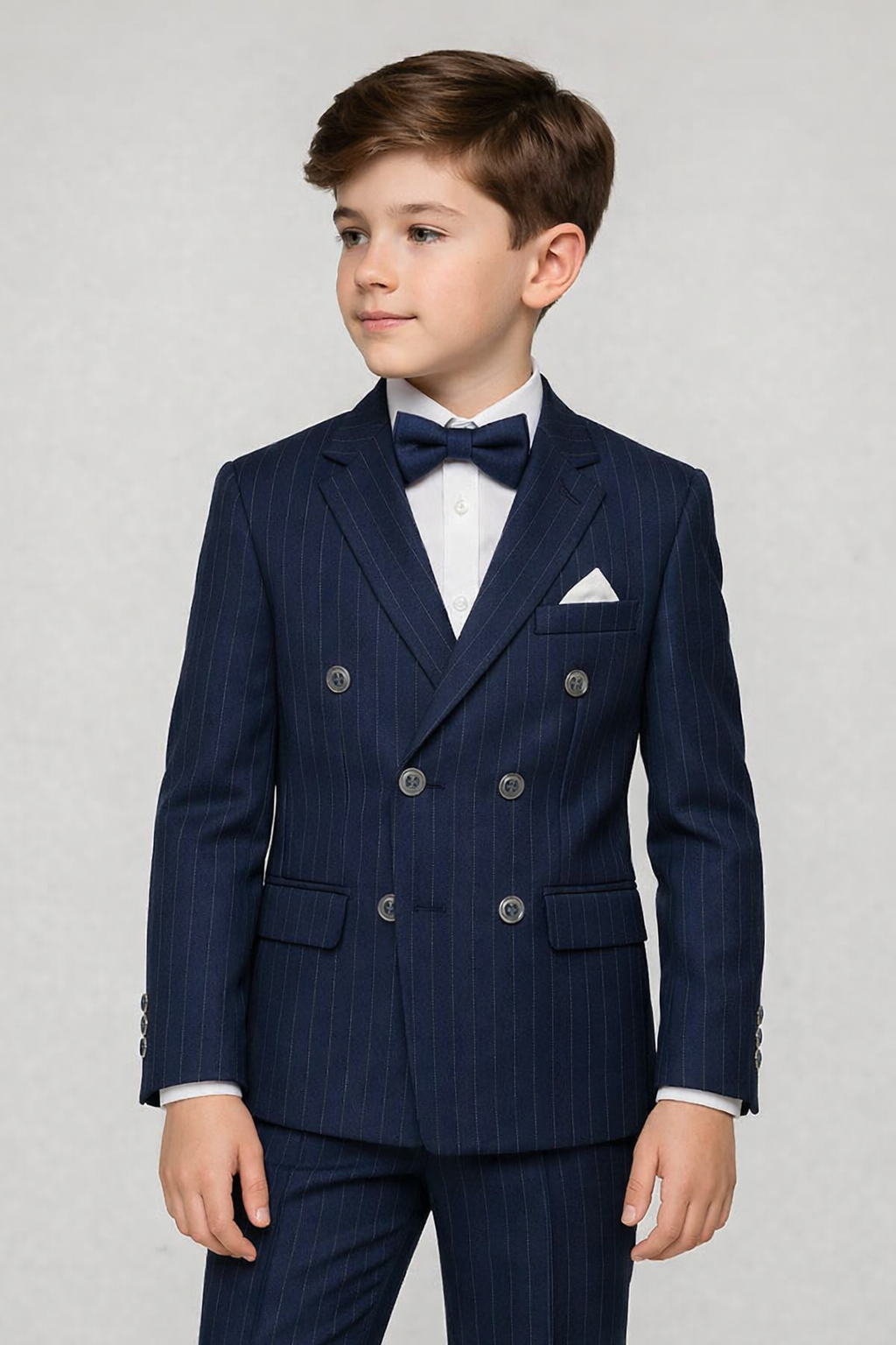 Boys Navy Pinstripe Double-Breasted Suit for Weddings