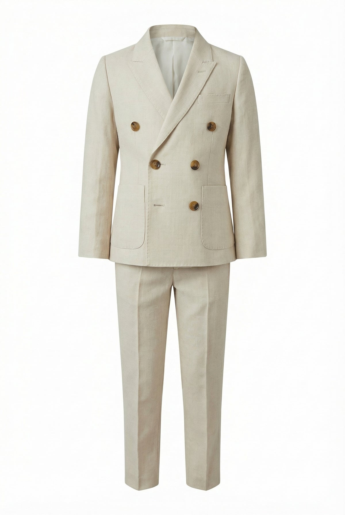 Boys Beige Double-Breasted 2PCS Suit for Weddings