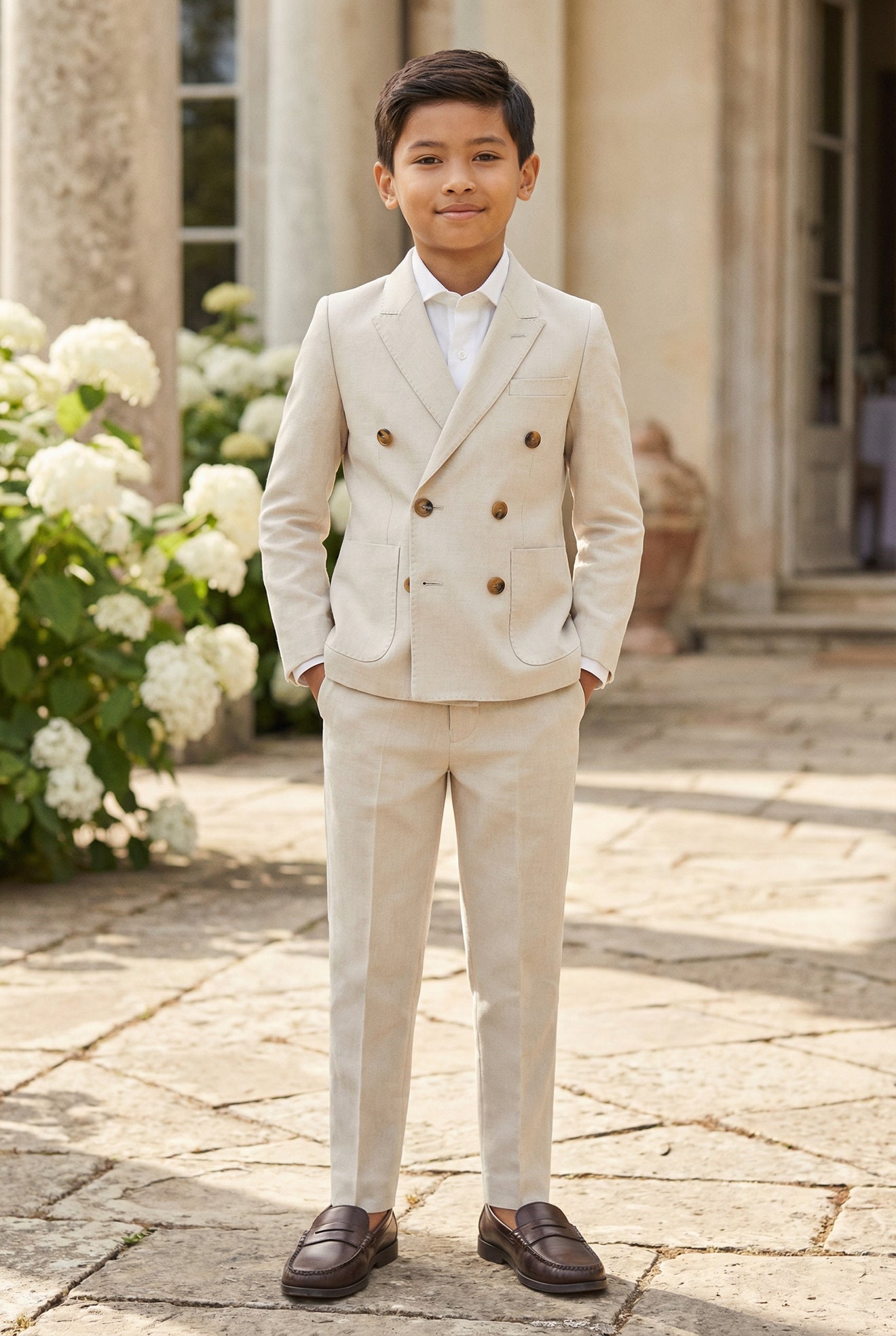 Boys Beige Double-Breasted 2PCS Suit for Weddings