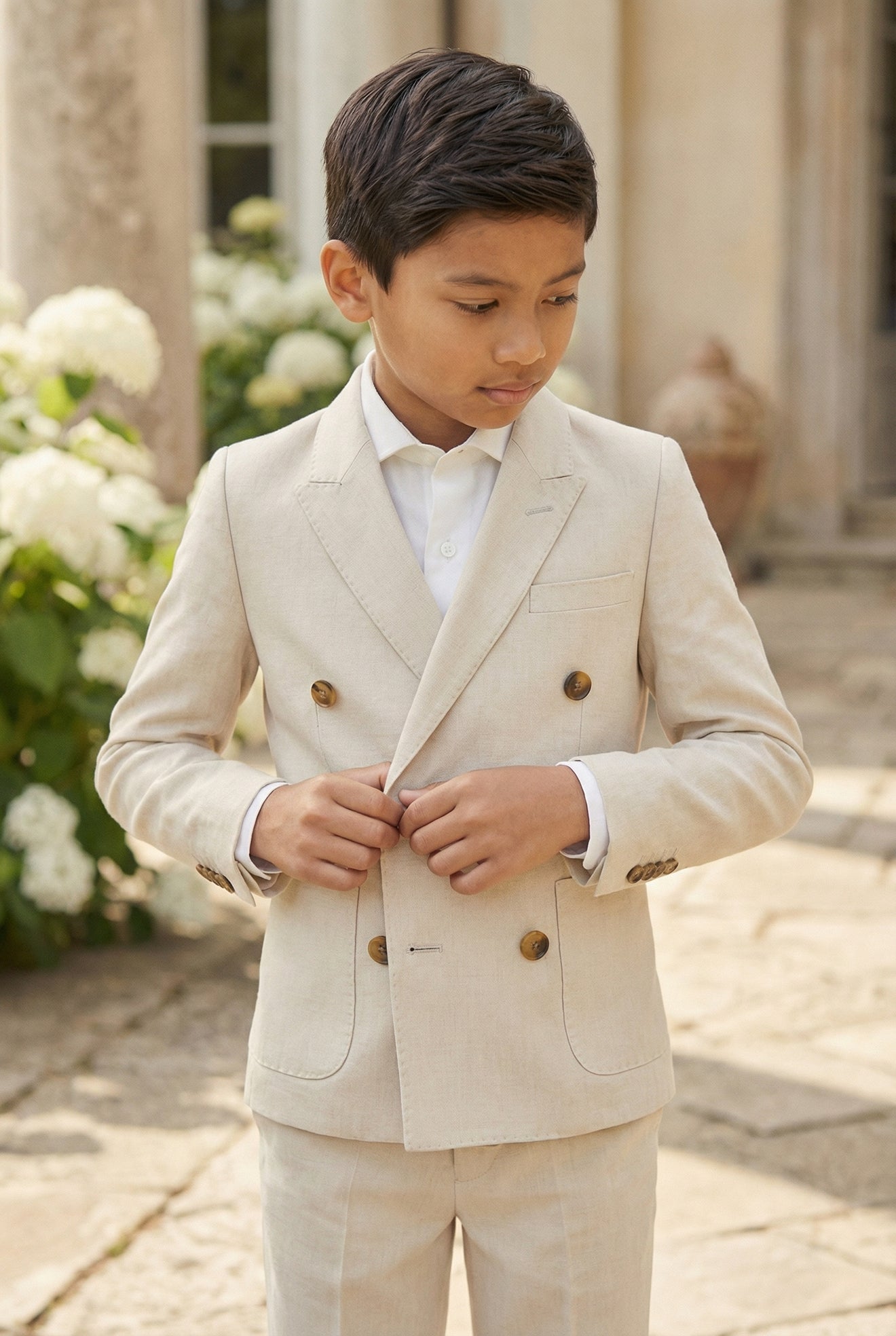 Boys Beige Double-Breasted 2PCS Suit for Weddings