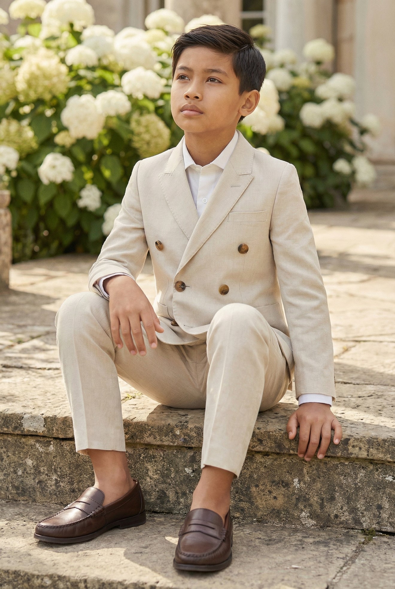 Boys Beige Double-Breasted 2PCS Suit for Weddings