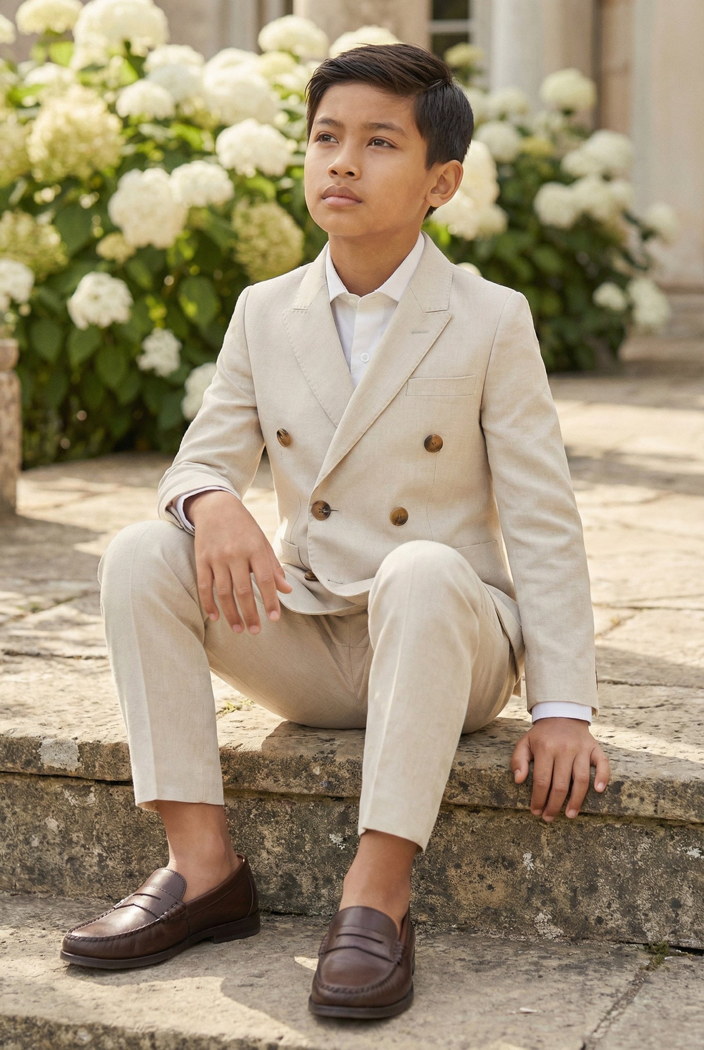 Boys Beige Double-Breasted 2PCS Suit for Weddings