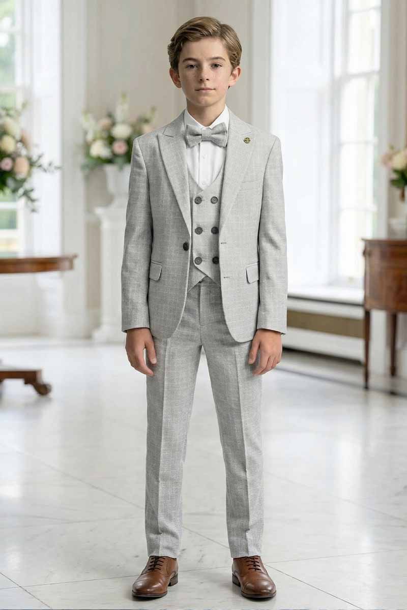 Boys Grey Formal Suit for Weddings 3-Piece Suit