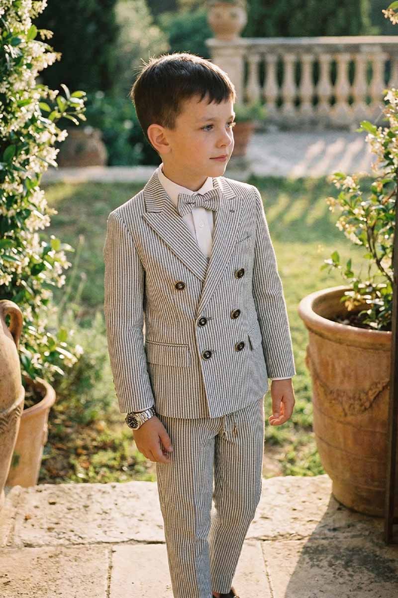 Boys Striped Formal 3-Piece Suit for Weddings with Double-Breasted Design