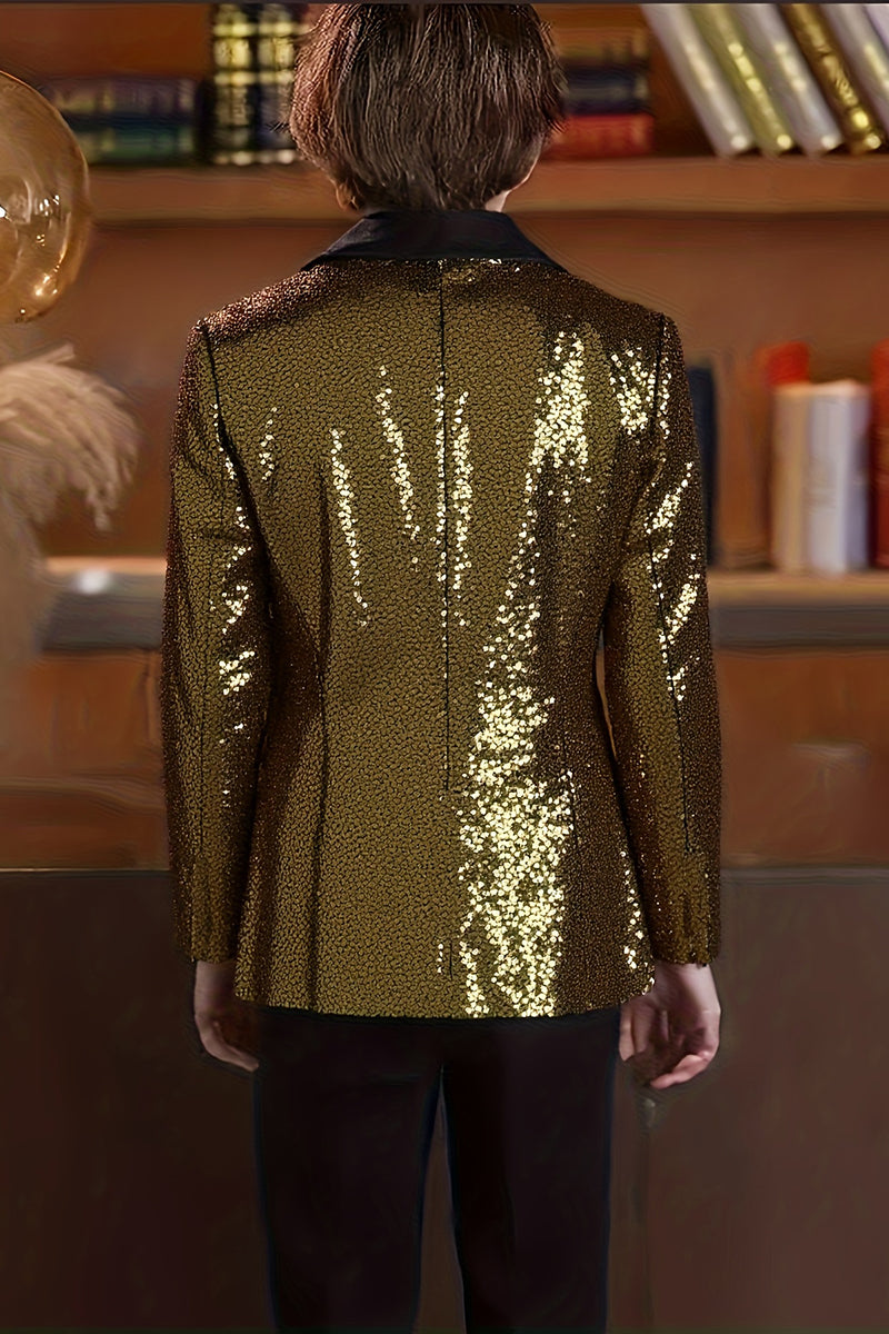 Boys Gold Sequin Shawl Collar Blazer for Gala Weddings