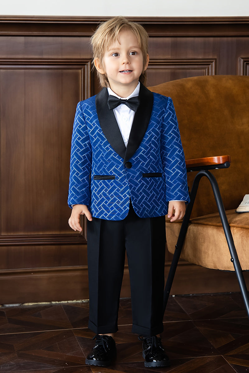 Boys Royal Blue Print 2-Piece Suit for Formal Weddings