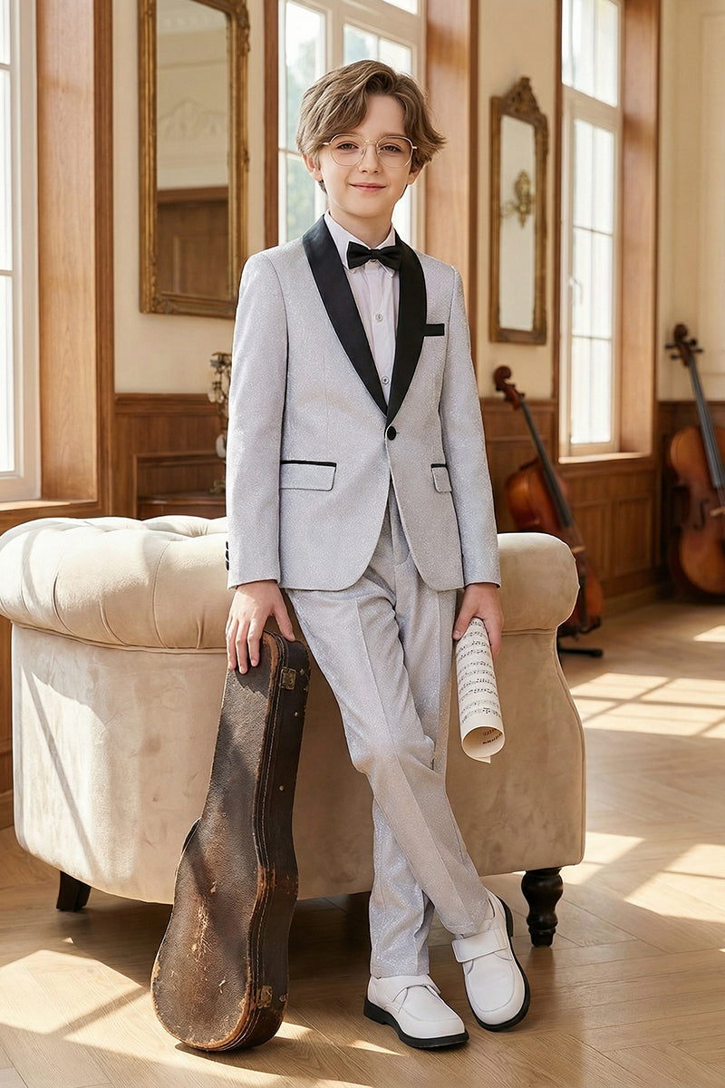 Boys Light Grey Shawl Collar 2-Piece Suit for Coastal Sunset Weddings