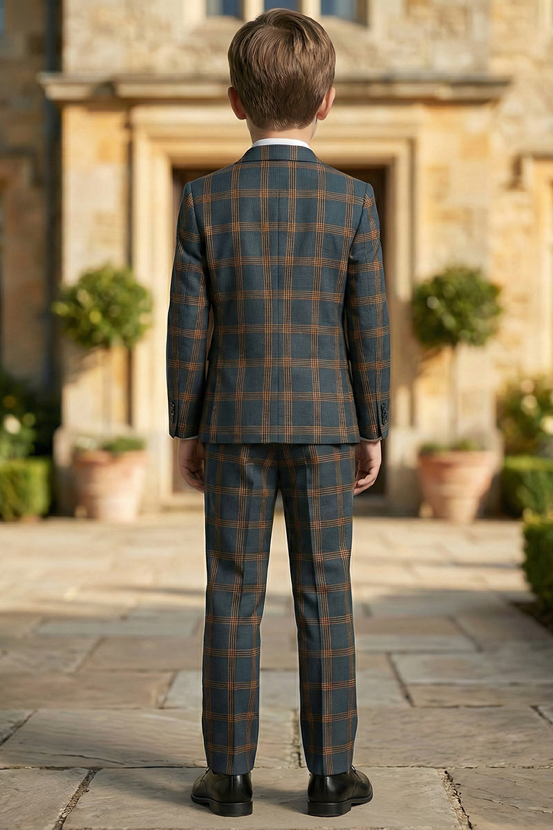 Boys Navy & Rust Windowpane 2-Piece Suit