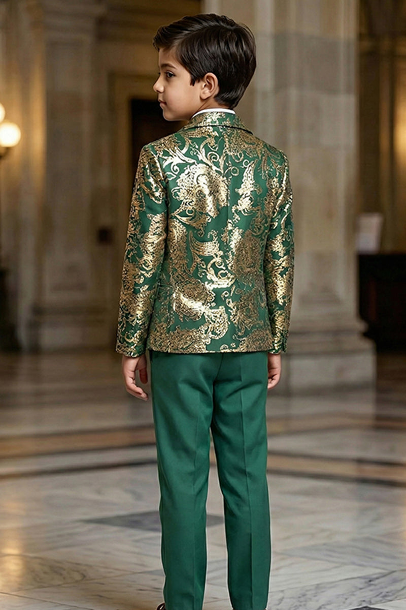 Boys Emerald Green & Gold Brocade 2-Piece Suit