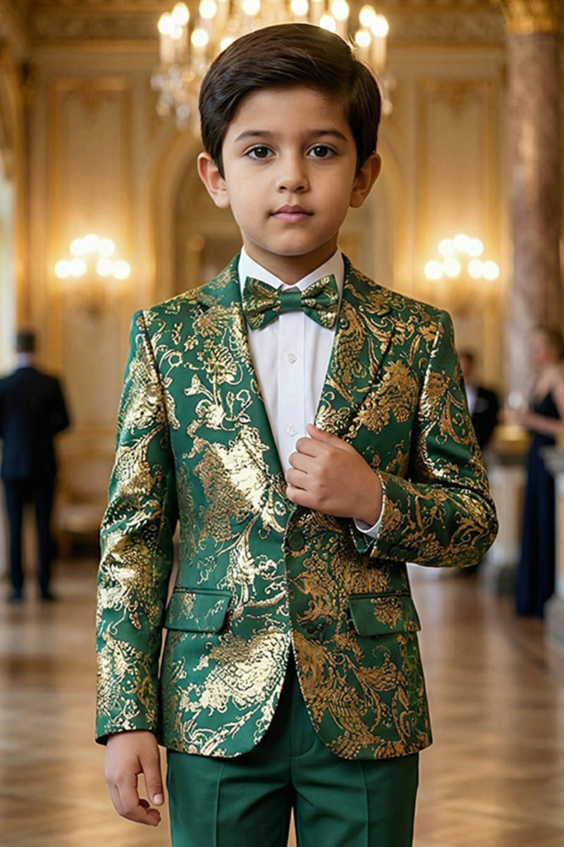 Boys Emerald Green & Gold Brocade 2-Piece Suit
