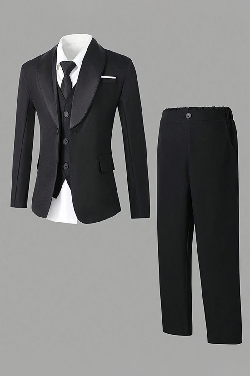 Boys Black Shawl Collar 3-Piece Suit for Formal Weddings