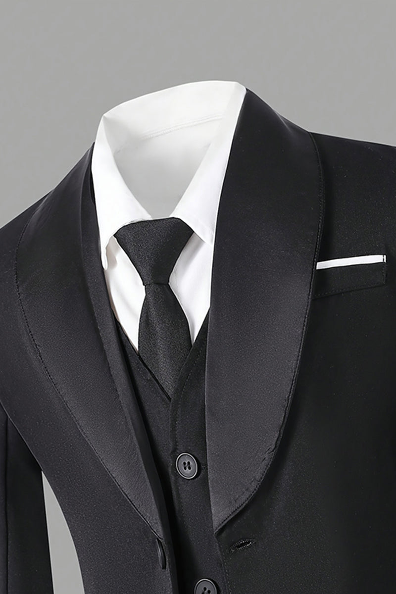 Boys Black Shawl Collar 3-Piece Suit for Formal Weddings