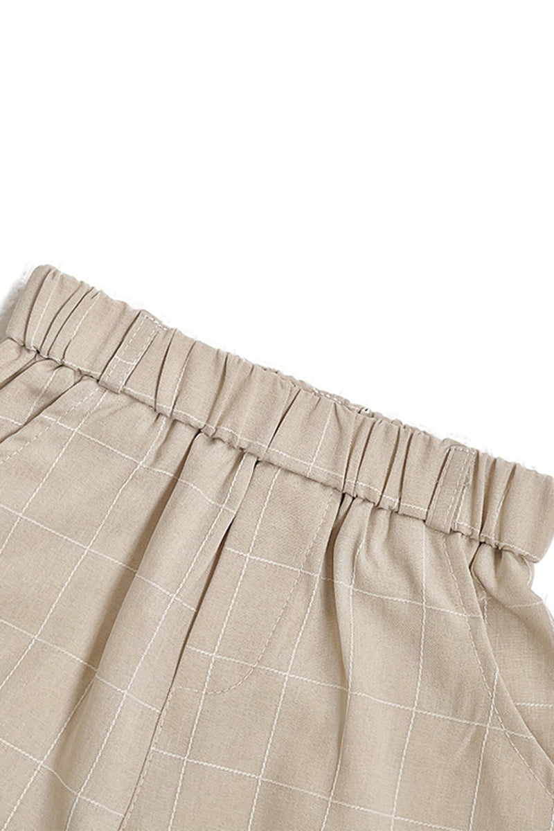 Boys Oatmeal Windowpane 3-Piece Suit for Garden Weddings
