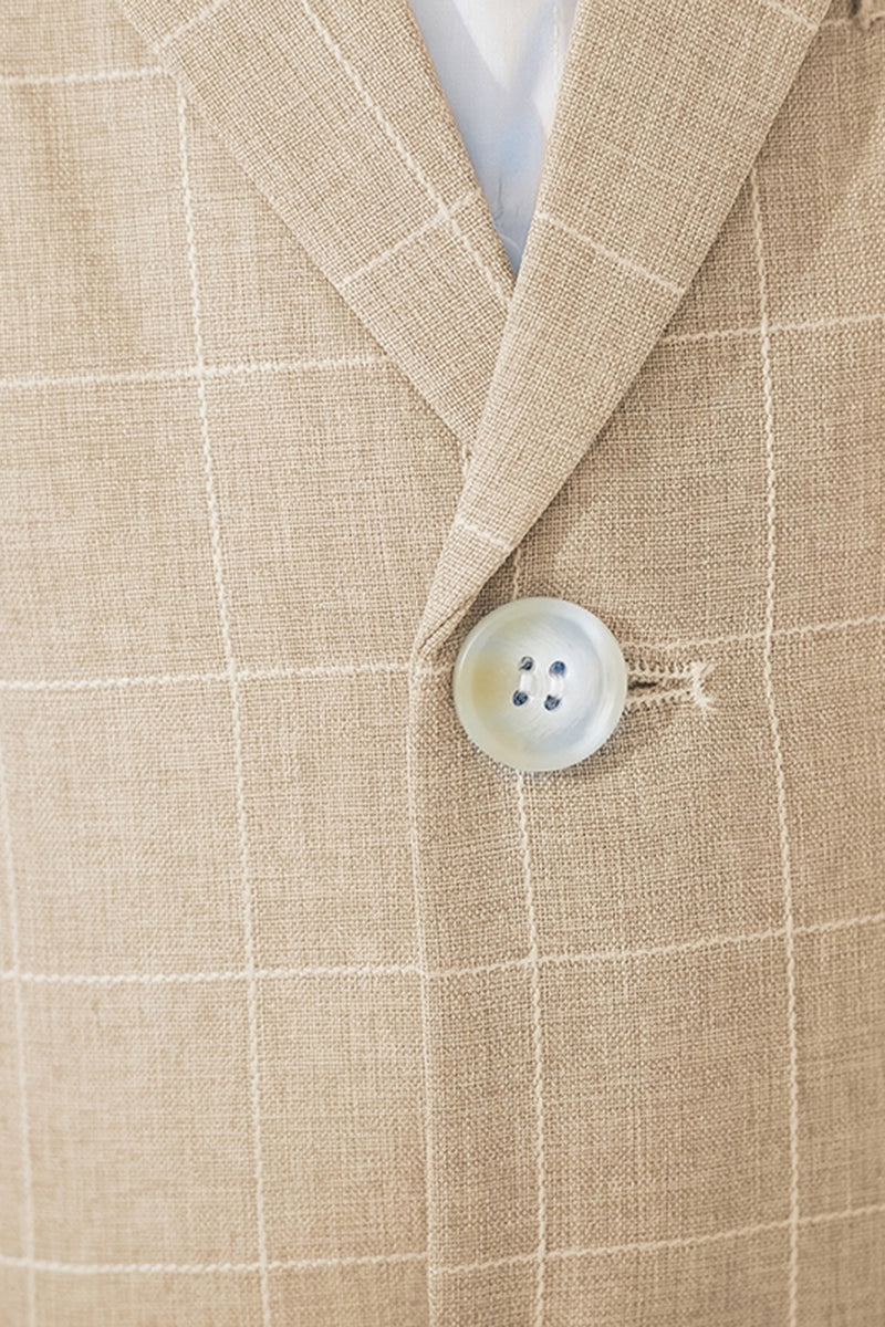 Boys Oatmeal Windowpane 3-Piece Suit for Garden Weddings