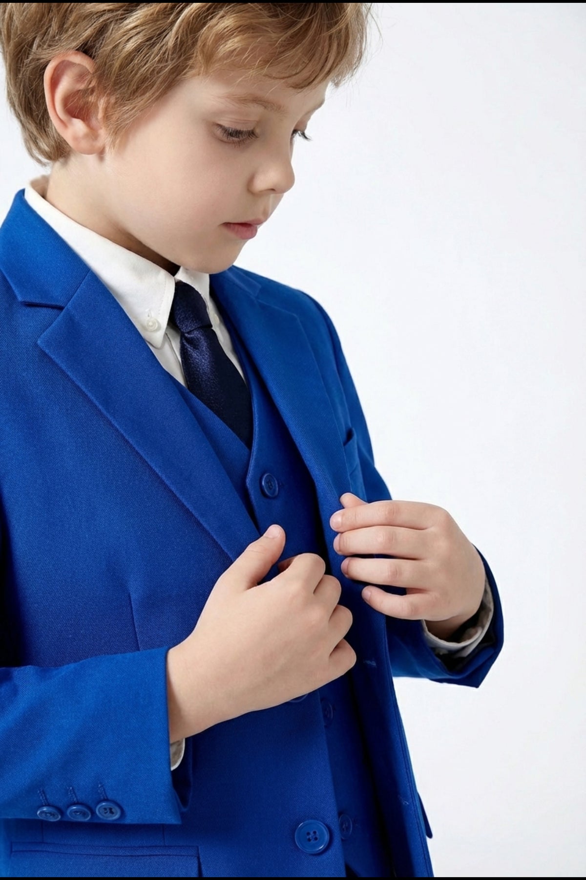 Boys Royal Blue 3-Piece Suit for Weddings with Notch Lapel