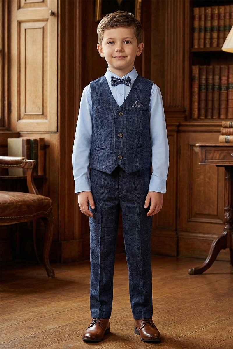 Boys Navy Blue 2-Piece Vest and Pants Set for Formal Occasions