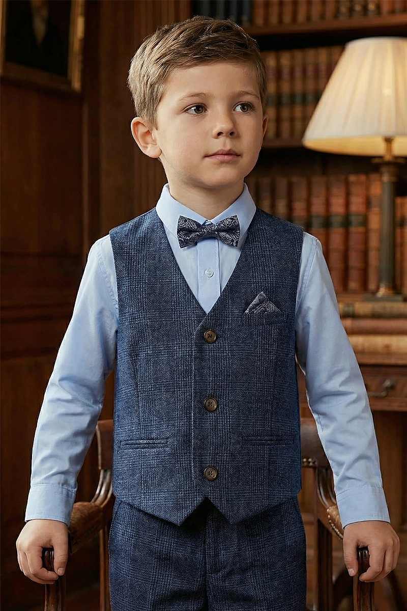 Boys Navy Blue 2-Piece Vest and Pants Set for Formal Occasions