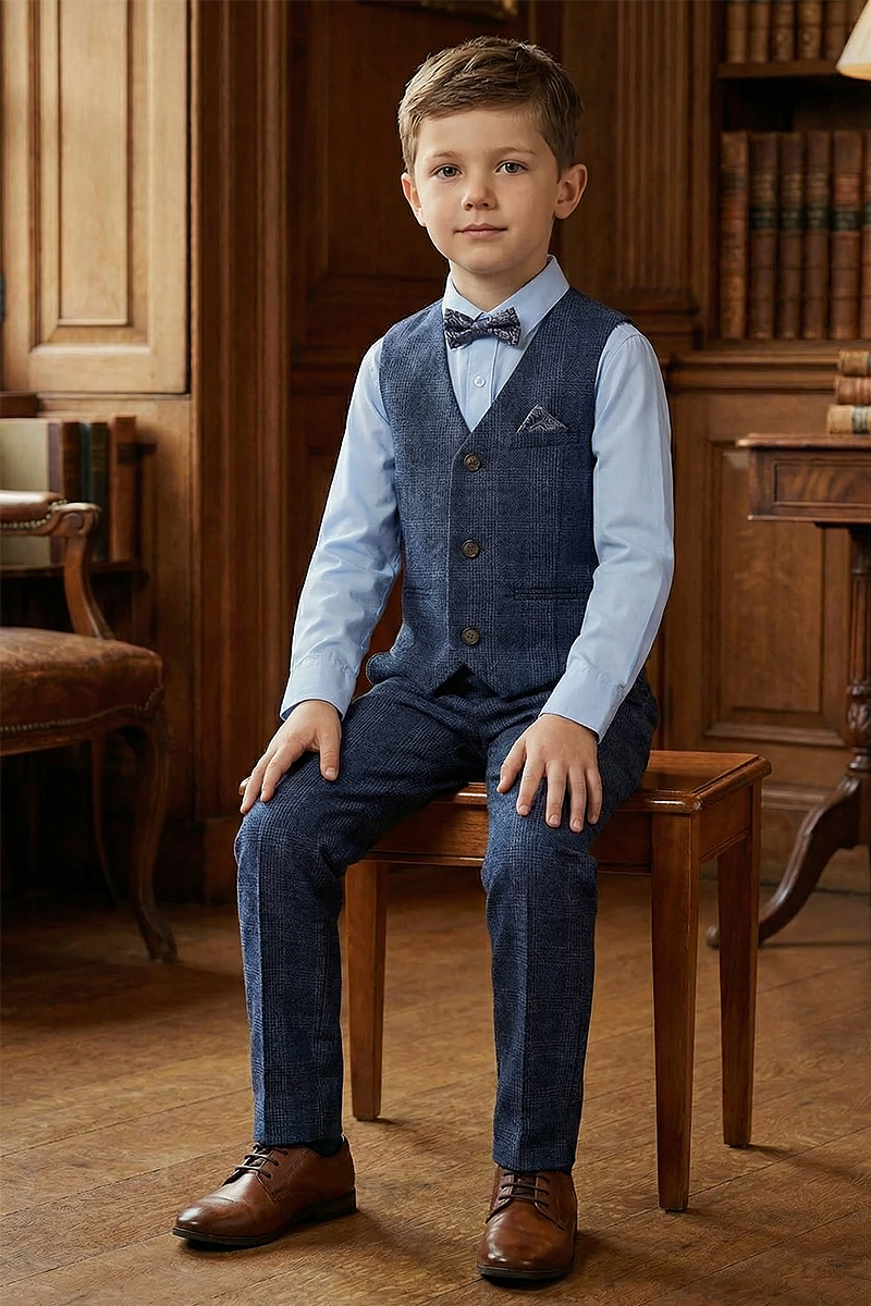 Boys Navy Blue 2-Piece Vest and Pants Set for Formal Occasions
