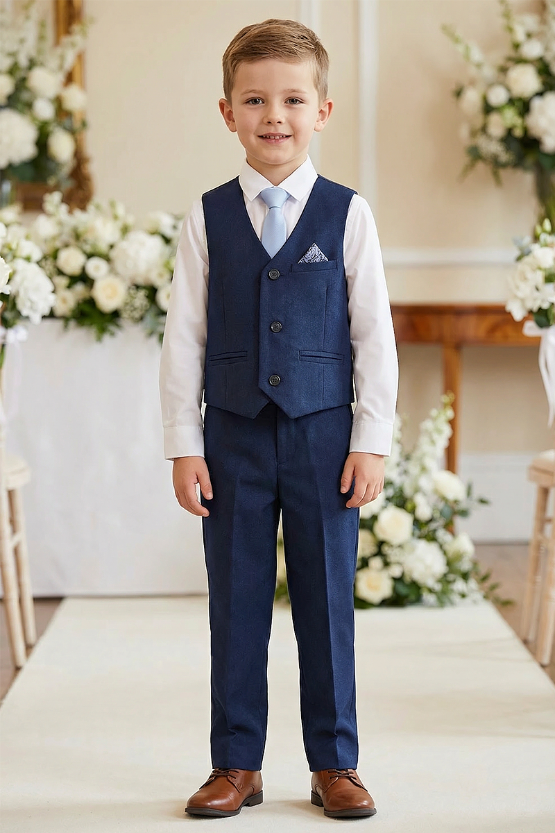 Boys Navy Blue 2-Piece Vest and Pants Set for Formal Events