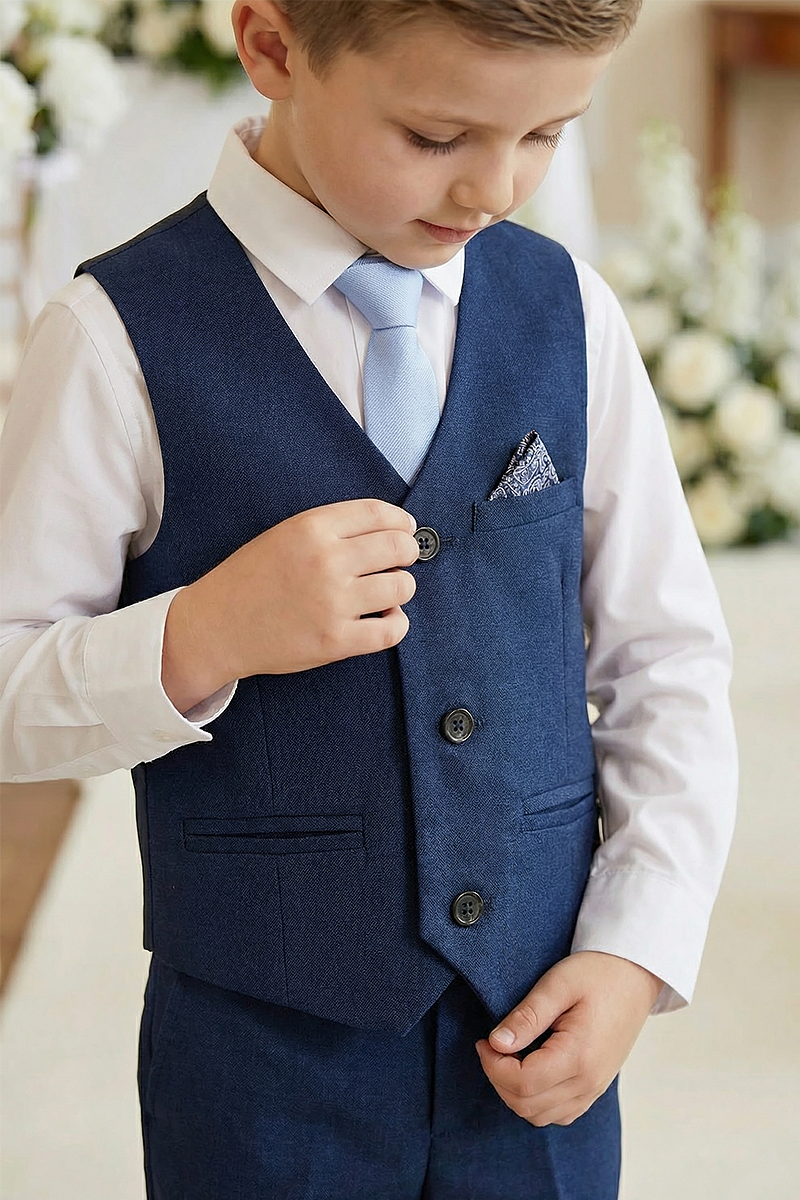 Boys Navy Blue 2-Piece Vest and Pants Set for Formal Events