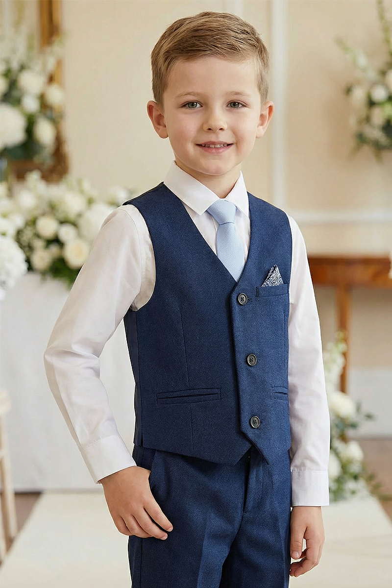 Boys Navy Blue 2-Piece Vest and Pants Set for Formal Events