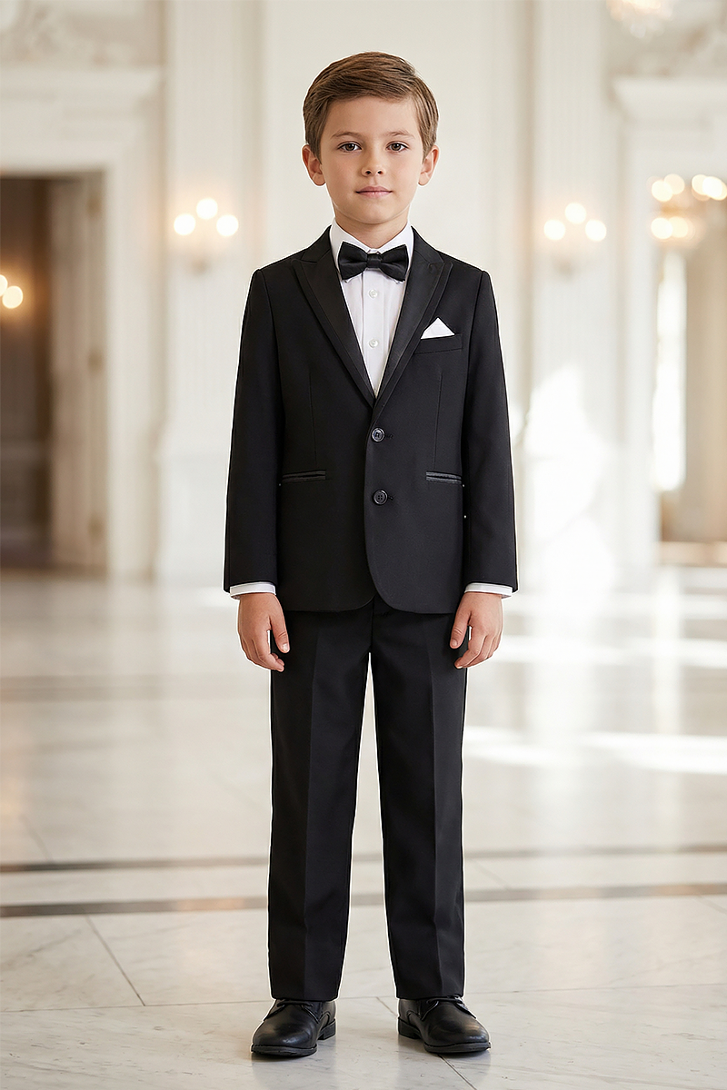 Boys Black 2-Piece Suit Jacket and Pants for Formal Events