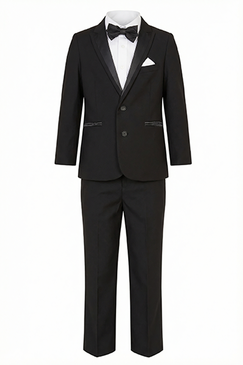 Boys Black 2-Piece Suit Jacket and Pants for Formal Events