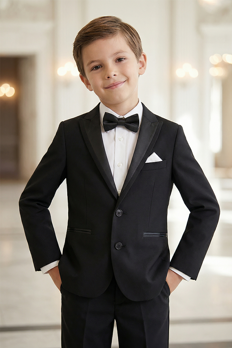 Boys Black 2-Piece Suit Jacket and Pants for Formal Events