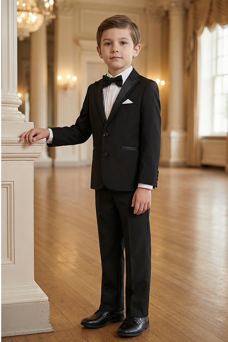 Boys Black 2-Piece Suit Jacket and Pants for Formal Events