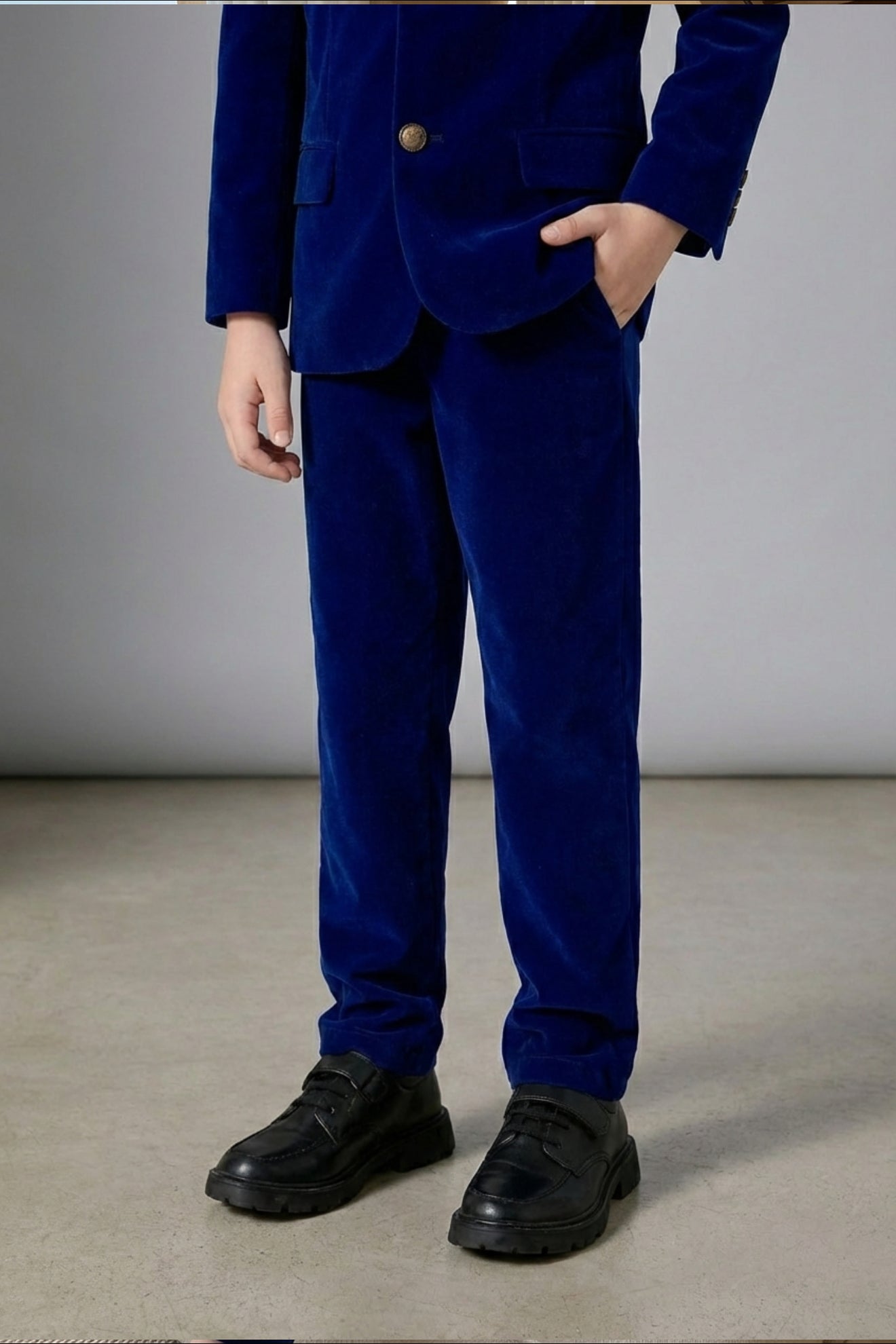 Boys Royal Blue Velvet 3-Piece Suit for Weddings with Notch Lapel