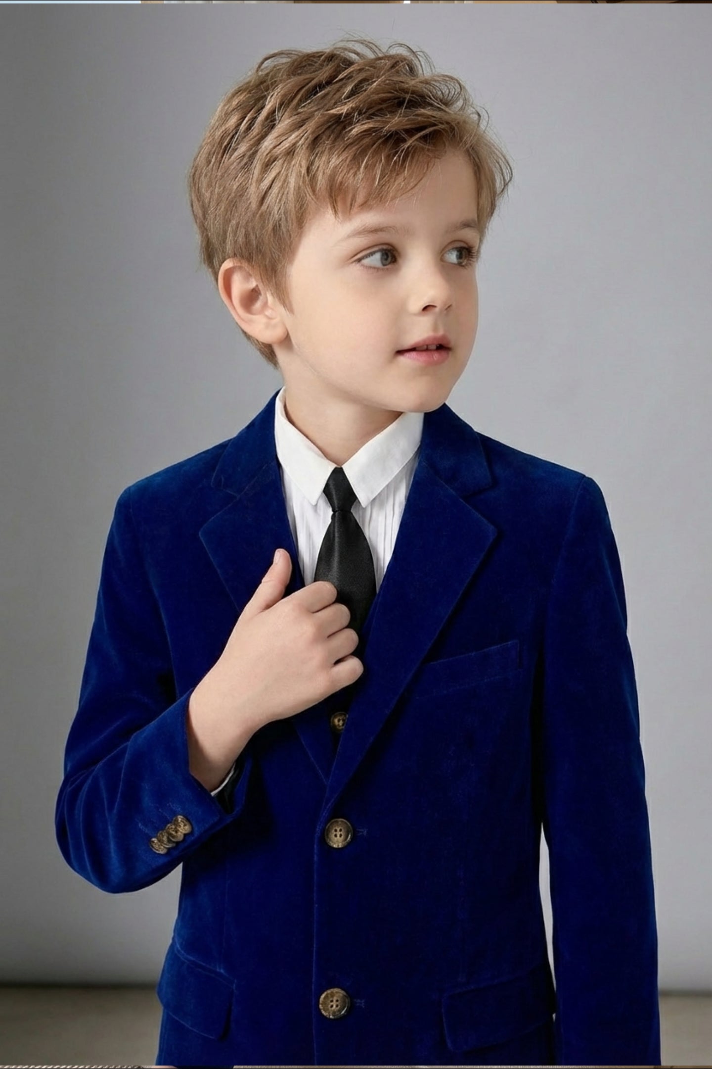 Boys Royal Blue Velvet 3-Piece Suit for Weddings with Notch Lapel