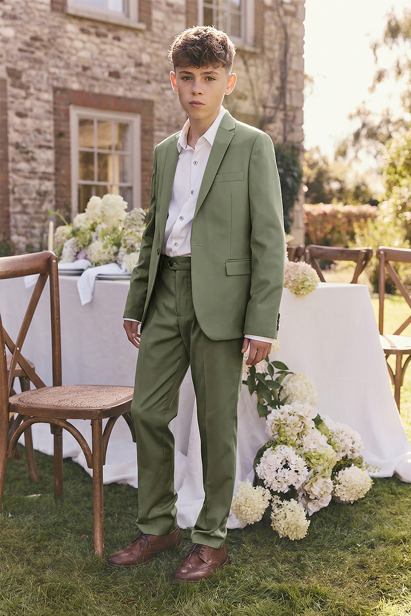 Boys Green 2-Piece Suit Jacket and Pants for Formal Events